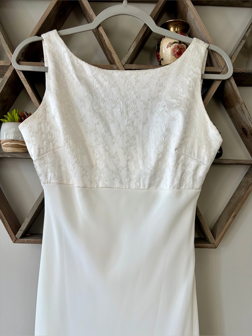 Tailor B. Moss vintage cream satin slip simple maxi dress romantic lace bodice - Picture 3 of 11
